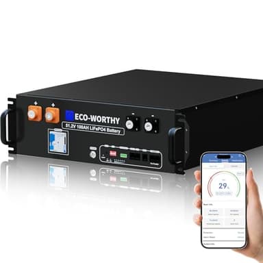 ECO-WORTHY 48V 100Ah LiFePO4 Lithium Battery w/Bluetooth | UL1973 & UL9540A Certified | 5120Wh Server Rack Battery for Solar Energy Storage, Home Backup Power - Image 1