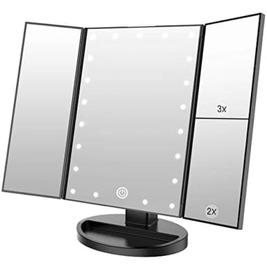 WEILY Makeup Mirror with 21 LED Lights,Two Power Supply Modes, Adjustable Touch Screen and 1x/2x/3x Magnification Tri-Fold Vanity Mirror,Chargeable Travel Cosmetic Mirror for Desktop (Black) - Image 1