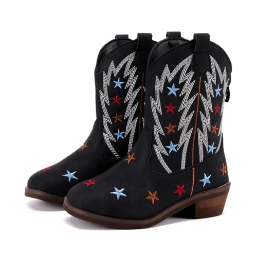 BMCiTYBM Girls Cowgirl Boots Unisex-Child Mid Calf Toddler Cowboy Boots Little Kids Western Boots Square Toe All Seasons Shoes Multi-Black Size 8 Toddler - Image 1