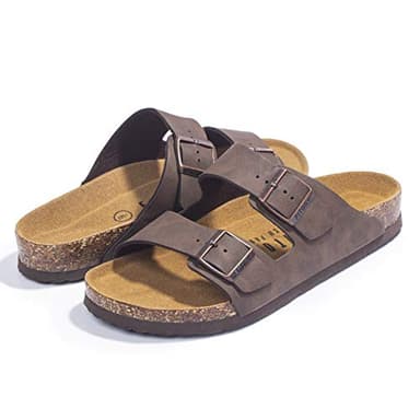 FITORY Mens Sandals, Arch Support Slides with Adjustable Buckle Straps and Cork Footbed Brown Size 10 - Image 6