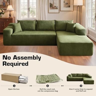 106" Cloud Sectional Couch with Chaise Lounge,L Shaped Modular Modern Sofa,Comfy Velvet Fluffy Couches with Deep Seat,No Assembly Required Couch for Living Room (Right,Cloudy Velvet,Green) - Image 3