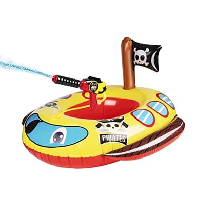 Inflatable Pool Floats Kids with Water Gun, Pirate Ship Pool Floats for Toddlers, Blow Up Pool Toys for Kids Ages 4-8, Summer Fun Boat Shaped Water Toys Swimming Floaties for Boys and Girls - Image 1