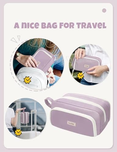 SUNEE Cute Pencil Case, Aesthetic Pen Pouch with 3 Compartments, Kawaii Colored Large Pencil Bag with Zipper, Stationery Storage and Organizer, Purple School Supplies for Teen and Adult Girls - Image 6