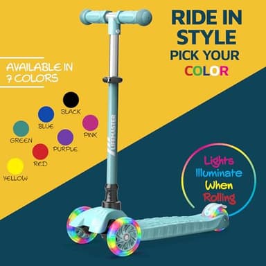 Lifemaster Kids Scooter – Children and Toddler 3 Wheel Kick Scooter – LED Wheel Lights Illuminate When Rolling– Adjustable Handlebar – Indoor and Outdoor Teal - Image 8