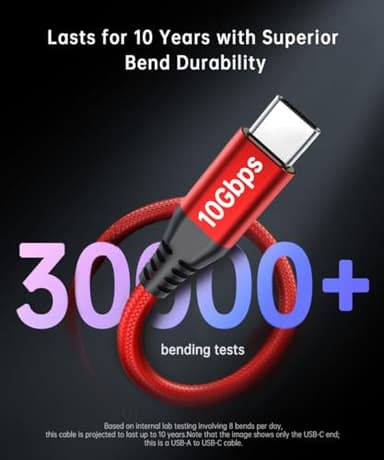 USB-C Cable 10Gbps Data Transfer [2Pack, 6ft], Braided USB 3.2 Gen 2 USB A to Type C Charger Cord 3.1A Fast Charging for iPhone 16/15 Pro Max Car Play, Samsung Galaxy S24/S23/S22 Android Auto - Red - Image 5