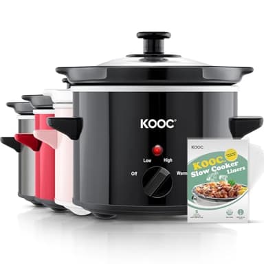 KOOC Small Slow Cooker, 2-Quart, Free Liners Included for Easy Clean-up, Upgraded Ceramic Pot, Adjustable Temp, Nutrient Loss Reduction, Stainless Steel, Black, Round… - Image 1