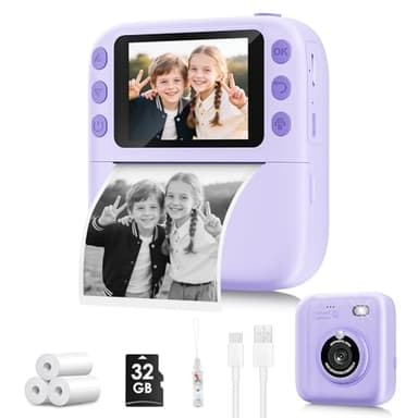 Instant Print Camera for Kids, Christmas Birthday Gifts for Girls Boys, 1080P Instant Digital Print Cameras for Toddler,Portable Toy for 4 5 6 7 8 9 10 Year Old Girl with 32GB SD Card，Purple - Image 1