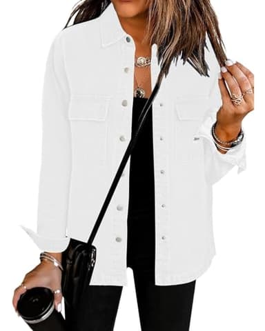Luvamia Ladies Jean Jacket - White Denim Shirt, Trendy Fall Casual Top, Oversized Women's Jacket for Summer, Size X-Large (16-18) - Image 1