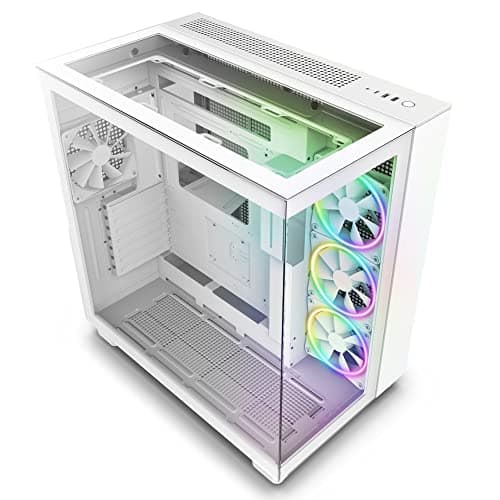 NZXT H9 Elite Dual-Chamber ATX Mid-Tower PC Gaming Case – Includes 3 x 120mm F120 RGB Duo Fans with Controller– Glass Front, Top & Side Panels – 360mm Radiator Support – Cable Management – White - Image 1