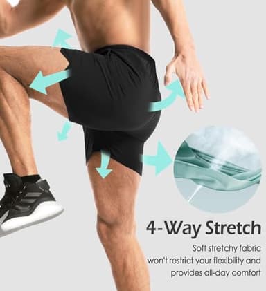 Aolesy Men's Gym Shorts 5 Inch Quick Dry Workout Running Shorts with Zipper Pockets Lightweight Sports Athletic Shorts for Men Black - Image 3