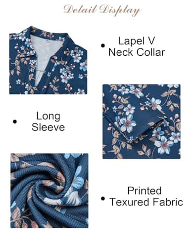 Business Casual Tops for Women,V Neck Polo Shirts for Women Fashion Top Work Attire for Office Fall Blouses Dress Shirts Full Sleeve Professional Formal Clothes Dressy Elegant Blue Floral M - Image 5