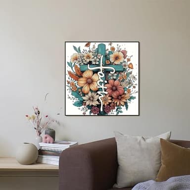 Ohhvvow Cross Flowers Diamond Art Painting Kits for Adults, 14x14 Inch Full Drill DIY 5D Diamond Painting Kits with Tools, Home Decor Craft for Relaxation & Stress Relief - Image 3