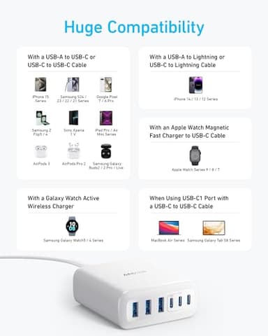 Anker Desktop Charger, Fast Charging USB C Charger, 112W Max 6-Port Charging Station, for iPhone17, iPad, MacBook, Samsung and More (Cable Not Included) - Image 6