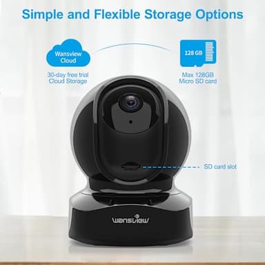 Wansview Security Camera Indoor, 360 Degree WiFi Home Security Cameras for Pet/Dog/Nanny, 2 Way Audio Night Vision, Works with Alexa, with TF Card Slot and Cloud, 2.4Ghz, Q5 (Black, 3MP) - Image 6