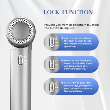 Natrial Ionic Professional Hair Dryer with Diffuser for Curly Hair,1600W&110000RPM High Speed Blow Dryer for Women,Fast Drying,Lock Function,Low Noise,Lightweight for Home Travel Salon,Grey&Silver - Image 5