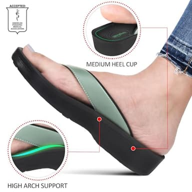 AEROTHOTIC Arch Support Flip Flops for women Stylish Cushioned Padded Straps with Soft Toe Post Slip on Footwear Dressy Travel Recovery Outdoor Comfortable Walking Sandals (Flumen Green, Size 7) - Image 4