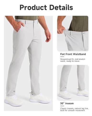 SNOWTEN Mens Golf Pants Classic Fit Stretch Work Dress Pants 30" Quick Dry Lightweight Casual Comfy Pants with Pockets Silver Grey 40w × 30L - Image 5