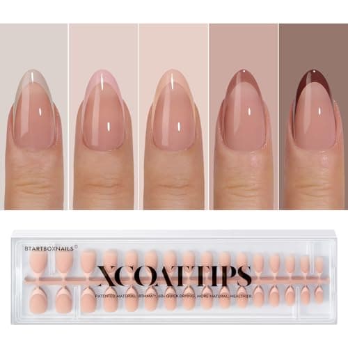 BTArtboxnails XCOATTIPS Press on Nails - French Tip Press on Nails, Fall Nails Short Almond Nail Tips, Skin Tones Soft Gel Nails False Nail, Soak Off Acrylic Nails Extensions Art - Image 1