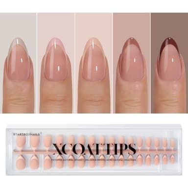 BTArtboxnails XCOATTIPS Press on Nails - French Tip Press on Nails, Fall Nails Short Almond Nail Tips, Skin Tones Soft Gel Nails False Nail, Soak Off Acrylic Nails Extensions Art - Image 1