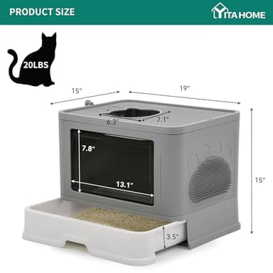 YITAHOME Large Enclosed Cat Litter Box with Lid Cover, Hooded Odorless Cat Toilet with Litter Scoop Cat Self Groomer Deodorizer Filter Front Entry Top Exit Door, Easy to Install and Clean (Gray) - Image 7