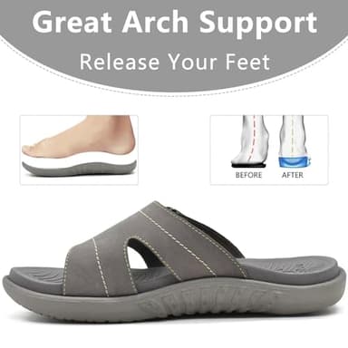 KuaiLu Womens Fashion Orthotic Slides Ladies Lightweight Athletic Yoga Mat Walking Sandals Slip On Thick Cushion Recovery Slippers Sandles Comfortable Plantar Fasciitis Arch Support Grey Size 8 - Image 5