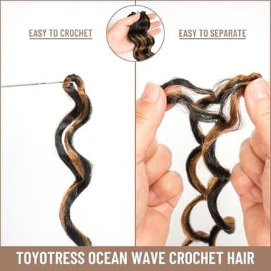 Toyotress Ocean Wave Crochet Hair - 12 Inch 8 PacksBrown Highlight 3 Tones Ocean Wave Braiding Hair, Beach Curl Deep Twist Synthetic Braiding Hair Extensions (12 Inch, P4/30/27-8P) - Image 3