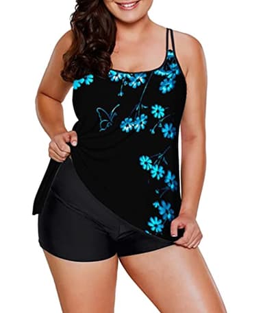 Urchics Women Tankini Swimsuit Flowy Swimdress Swimwear Two Piece Bathing Suits Flower Butterfly XXXL - Image 4