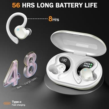 Bluetooth 5.4 Headphones Sport, 2025 Wireless Earbuds Bass Hi-Fi Stereo Over Ear Buds, 56Hrs Noise Cancelling Headset with Earhook, IP7 Waterproof Earphones Workout Running for Laptop Pad Android iOS - Image 4