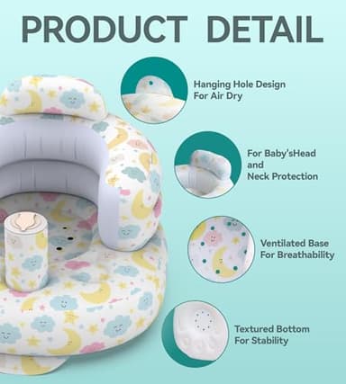 Colplay Inflatable Baby Seat, Inflatable Infant Chair for Babies 3-36 Months, Blow Up Baby Chair with Build in Air Pump, Toddler Floor Seats for Sitting Up, Super Quick Inflate & Deflate - Image 5
