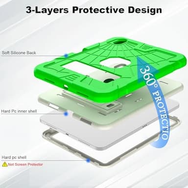 SIBEITU for iPad Case 11th A16/ 10th Generation 2025/2022, Heavy Duty iPad 10 Case with Built-in Kickstand & Pencil Holder, Hybrid 3-Layer Protective iPad 10th 10.9" Cover for Kids Boys Girls, Green - Image 3