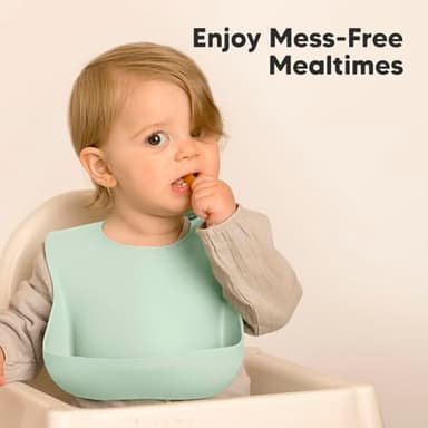 KeaBabies 2-Pack Silicone Baby Bibs for Eating - Sturdy Food-Grade Silicone Bibs for Babies Girl, Boy, Large Food Catcher, Clean & Put On Easily, Waterproof Toddler Feeding Essentials(Pastel Sky) - Image 9