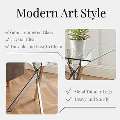 Modern Style Square Side Table with Tempered Glass Top and Metal Tubular Legs, Silver 20”Dx20”Wx22”H - Image 4