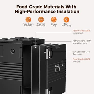 127QT Catering Food Warmers with Swivel Casters, 304 Stainless Steel Latch and Door Shaft, Insulated Food Carrier for 8 Full-Size Pans (NOT Included), Hot Boxes for Catering Gathering Restaurant Event - Image 6