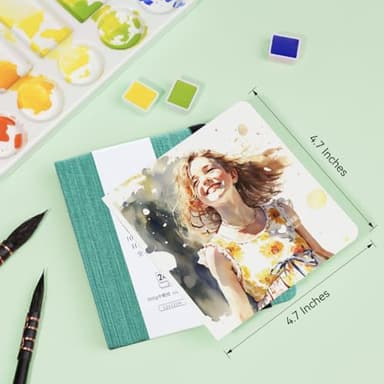 Lightwish Square Watercolor Journal,100% Cotton,300gsm/140lb,Acid-Free,24 Sheets Cold Press Watecolor Paper Sketchbook for Artists Adults Students,4.7 * 4.7 Inches - Image 6