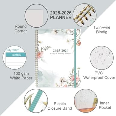 Planner 2025-2026 - 8.5" x 11" Weekly Monthly Planners from July 2025 to June 2026, Acacemic Year Planner with 12 Monthly Tabs, Inner Pocket, Elastic Closure, Pink Flower - Image 4