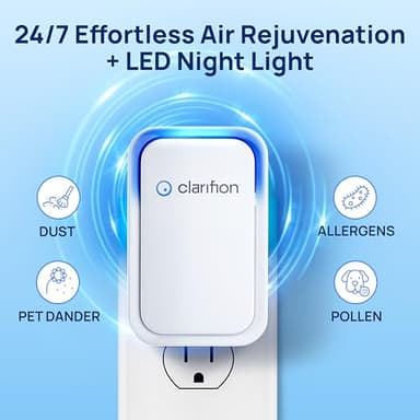 Clarifion - Air Ionizers for Home (3 Pack), Negative Ion Filtration System, Quiet Air Freshener for Bedroom, Office, Kitchen, Portable Air Filter Odor, Smoke Dust, Pets, Eliminator, Mini Air Cleaner - Image 4