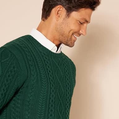 Amazon Essentials Men's Long-Sleeve 100% Cotton Fisherman Cable Crewneck Sweater, Dark Green, Medium - Image 4