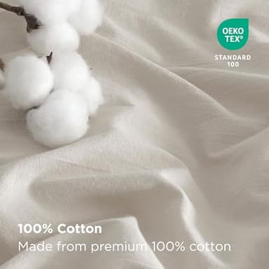 Bedsure 100% Stone Washed Cotton Duvet Cover King - Light Greige Minimalist Cotton Duvet Cover Linen Like for All Seasons - GentleSoft™ Plain Simple Bedding (Light Greige, King, 104"x90") - Image 3