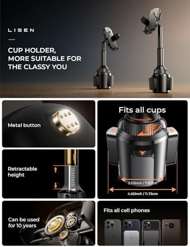 LISEN Cup Holder Phone Holder [No Shaking] Phone Holder for Car, 360° Adjustable iPhone Holder Car Accessories for Women Truck Jeep Golf for iPhone 17 Pro Max 16 15 14 13 Samsung S25 All 4-7'' Phone - Image 4