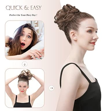 FESHFEN Messy Bun Hair Pieces - Large Wavy Curly Elastic Hair Bun Scrunchies Ponytail Extensions Synthetic Chignon Hairpieces for Women, Natural Black 1.94oz - Image 6