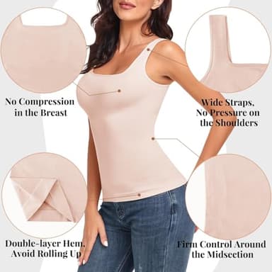 EUYZOU Women's Tummy Control Shapewear Tank Tops Seamless Square Neck Compression Tops Slimming Body Shaper Camisole - Light Pink L - Image 3