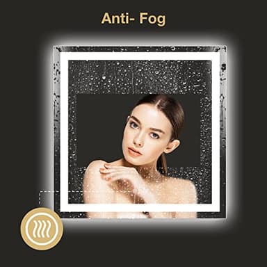 ODDSAN 30 x 30 Lighted LED Bathroom Mirror for Wall, Square Vanity Mirror with Lights, Dimmable, Anti-Fog, Shatter-Proof, Memory, ETL Listed (Front Lights + Backlit) - Image 4