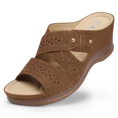TEMOFON Wedge Sandals for Women Summer: Comfortable Walking Slip on Sandals - Dressy Platform sandals - Brown Casual Sandals Size 8.5 - Image 1