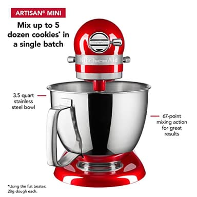 KitchenAid Artisan Mini 3.5 Quart Tilt-Head Stand Mixer - KSM3316X - Candy Apple Red - Image 4