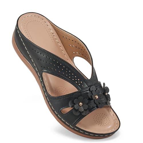 Ecetana Sandals for Women Wedge Shoes: Slip On Dressy Summer Comfortable Slides Sandals Lightweight Memory Foam Platform Shoes - Image 1