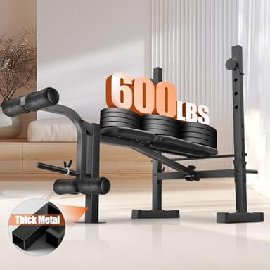 OPPSDECOR Weight Bench, 600LBS Adjustable Bench Press with Squat Rack & Leg Extension, 3 Sec Folding Workout Bench for Full Body Exercise, Incline Decline Flat Weight Benches for Home Gym Exercise (Black) - Image 3