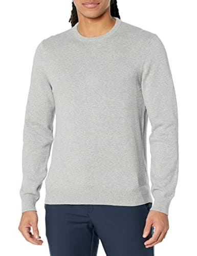 Amazon Essentials Men's Long-Sleeve Crewneck Sweater, 100% Cotton, Big & Tall Options Available, Light Grey Heather, 4X-Large Big Tall - Image 1