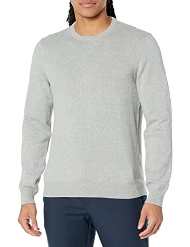 Amazon Essentials Men's Long-Sleeve Crewneck Sweater, 100% Cotton, Big & Tall Options Available, Light Grey Heather, 4X-Large Big Tall - Image 1