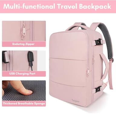 Taygeer Laptop Backpack for Women, Large Travel Backpack with 17.3 inch Laptop Compartment, TSA Friendly 40l Carry On Mochila, Daypack Business Computer Bag for Office Work Travel Essentials, Pink - Image 9