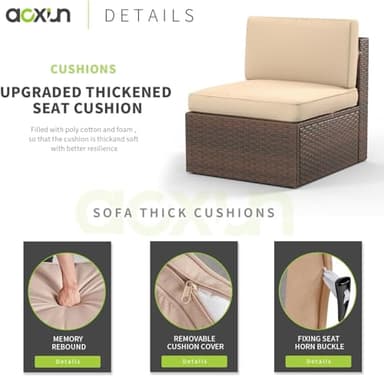 Aoxun 8PCS Patio Furniture Set with 40" Fire Pit Table Outdoor Sectional Sofa Sectional Wicker Furniture Set with Coffee Table for Patio Garden(8 PCS Brown) - Image 2